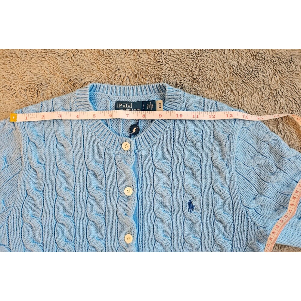 POLO Ralph Lauren Cable-Knit Cotton Short-Sleeve Cardigan, Blue, S, NWT - Picture 13 of 16